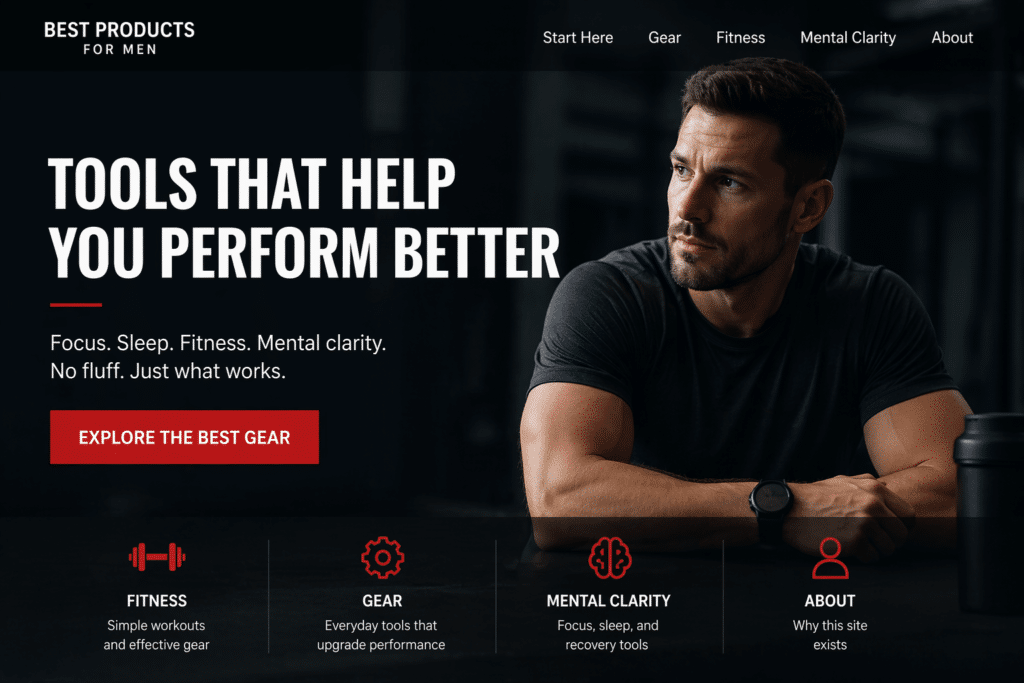Man in gym setting representing fitness, mental clarity, and performance tools for men
